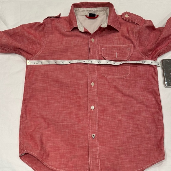 GAPkids LS Chambray Carmine Red roll up Sleeves Cotton Shirt Boy Sz M - Picture 3 of 11